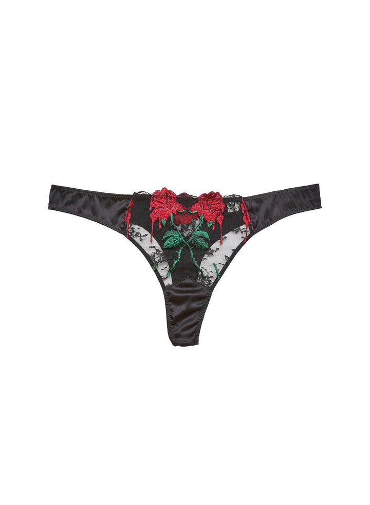 Fleur du Mal Vampire Rose Embroidery Thong - Sugar Cookies Lingerie