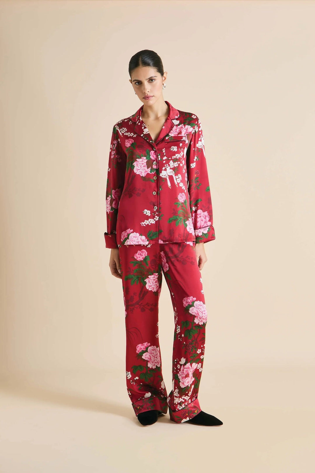 Olivia von Halle Lila Tardieu Red Floral Silk Pajama Set - Sugar Cookies Lingerie