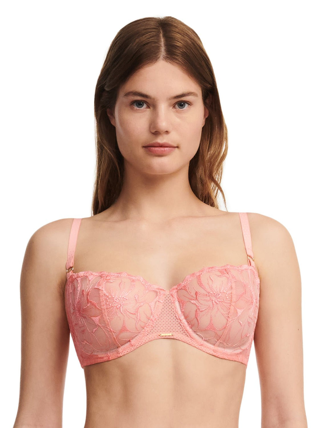 Underwire Padded Plunge Bra with Lace and Floral Print - Déesse Collection